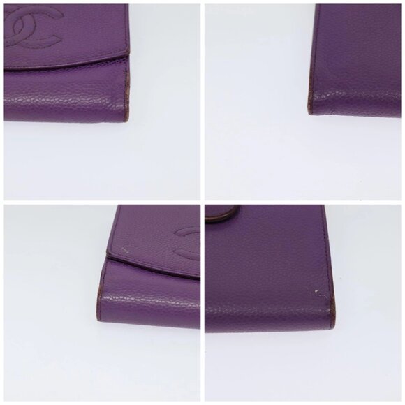 CHANEL COCO Mark Wallet Grained Calf Skin Purple Gold - Picture 16 of 16